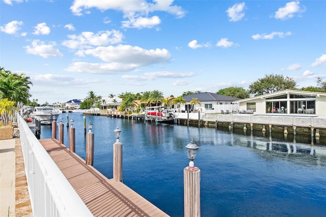 dock area with a water view