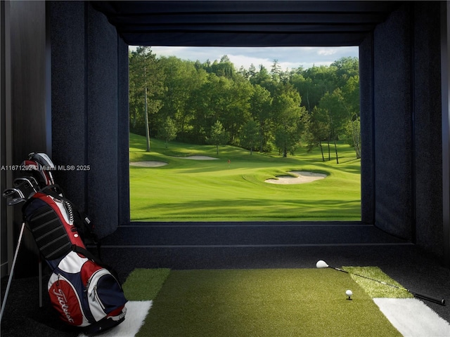 game room featuring golf simulator and plenty of natural light