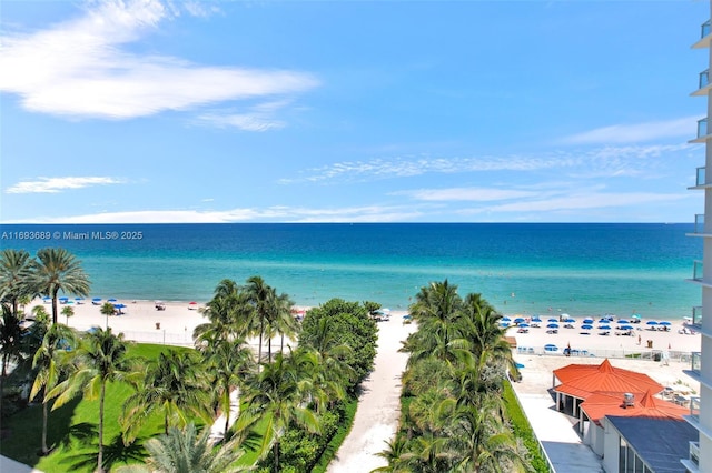 property view of water featuring a beach view