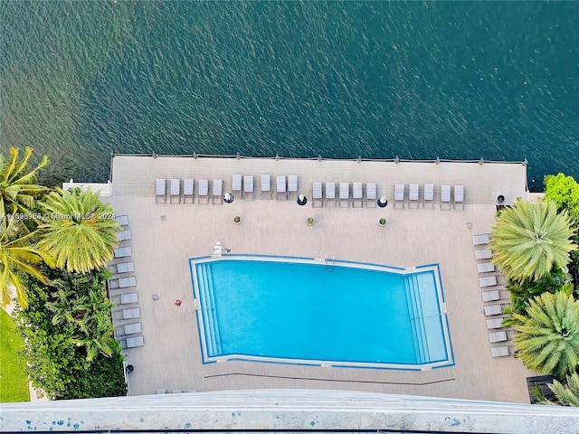 aerial view with a water view