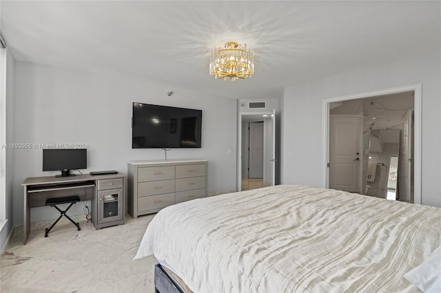 bedroom featuring a chandelier