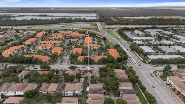 aerial view with a water view