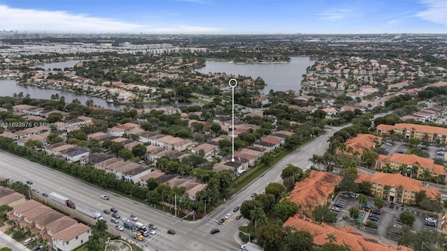 aerial view with a water view