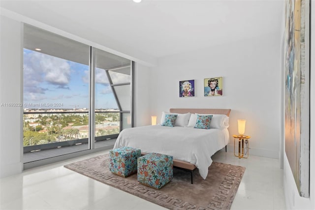 bedroom featuring light tile patterned flooring