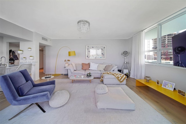 living room with hardwood / wood-style flooring