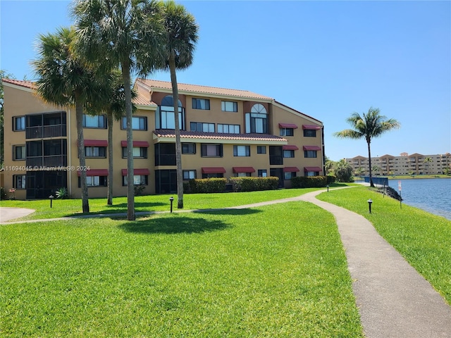 surrounding community featuring a water view and a yard