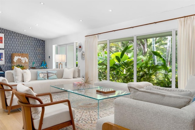 living room with light hardwood / wood-style floors