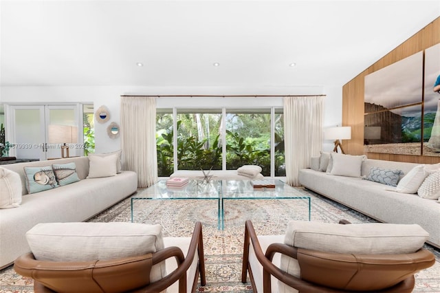 living room with vaulted ceiling