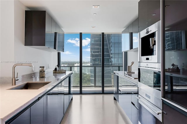 kitchen with floor to ceiling windows, a wealth of natural light, and sink