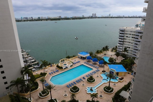 aerial view with a water view