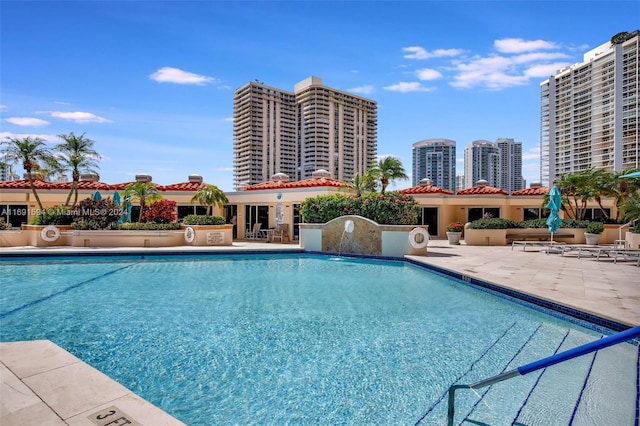 view of swimming pool with a patio