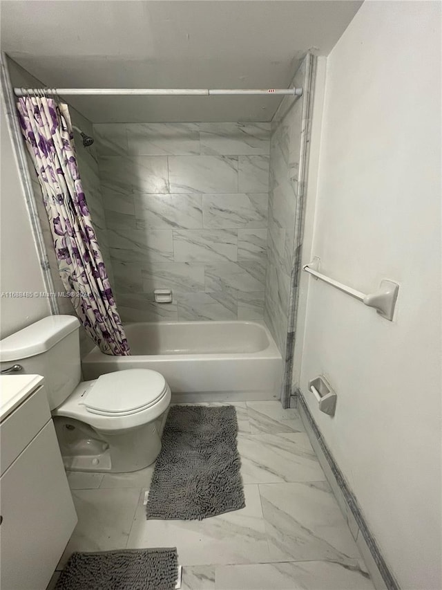 full bathroom with vanity, toilet, and shower / bath combo with shower curtain