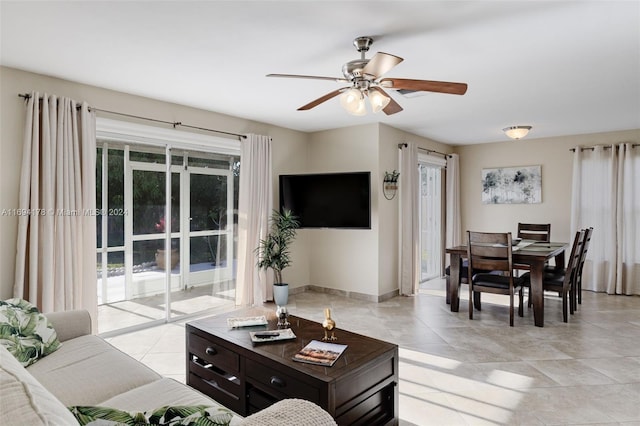 living room featuring ceiling fan