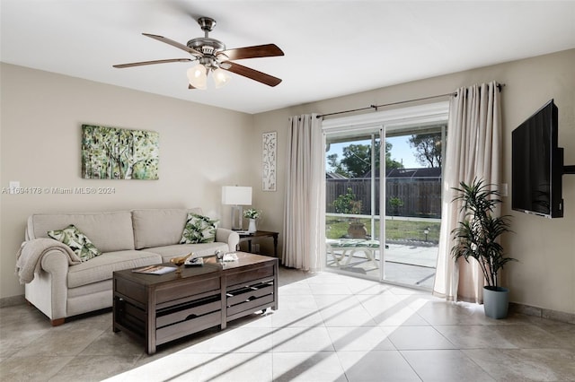 living room featuring ceiling fan