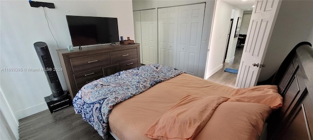 bedroom featuring dark hardwood / wood-style flooring and a closet