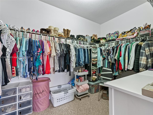 walk in closet with carpet floors