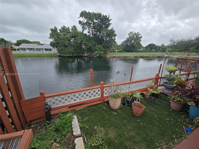 view of dock with a water view