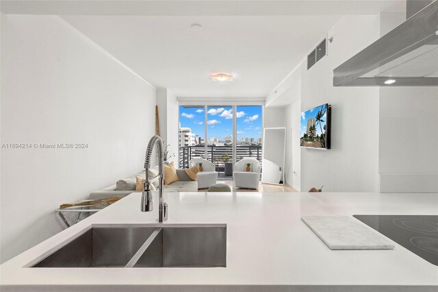 kitchen featuring expansive windows and sink