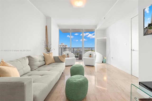 living room with a wall of windows