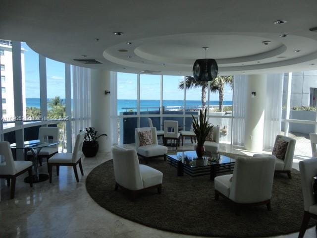 lobby with a water view