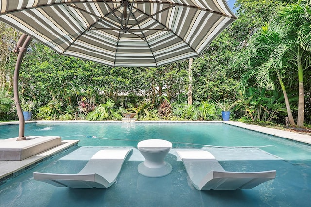 view of swimming pool featuring pool water feature