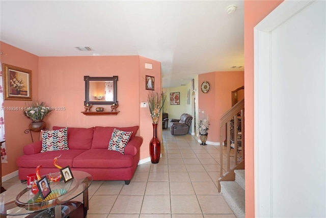 living room featuring light tile patterned floors