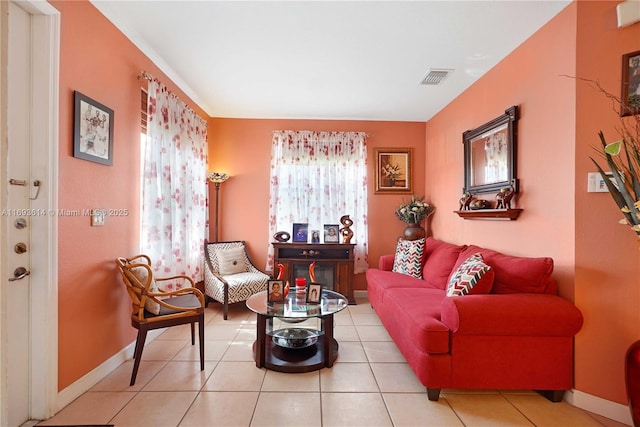 living room featuring light tile patterned floors