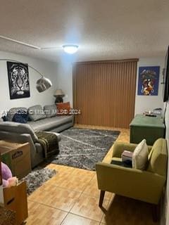 living room featuring tile patterned flooring