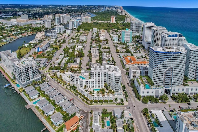 bird's eye view featuring a water view