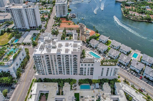 aerial view with a water view