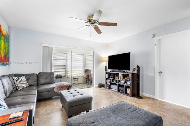 living room featuring ceiling fan