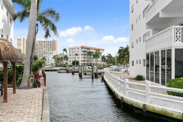 exterior space featuring a water view