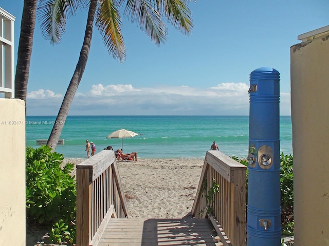 view of water feature featuring a beach view