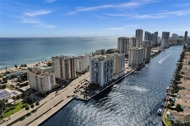 aerial view featuring a water view