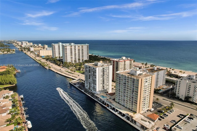 aerial view with a water view