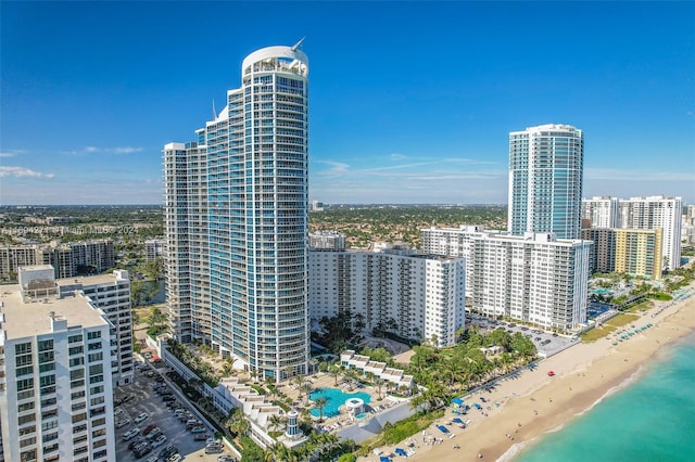 aerial view featuring a beach view and a water view