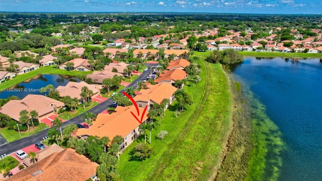 bird's eye view featuring a water view