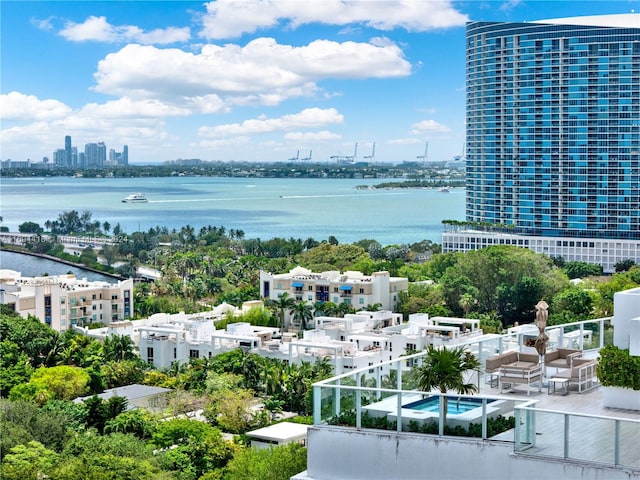 aerial view with a water view