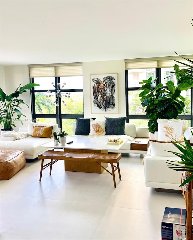 living room with a chandelier