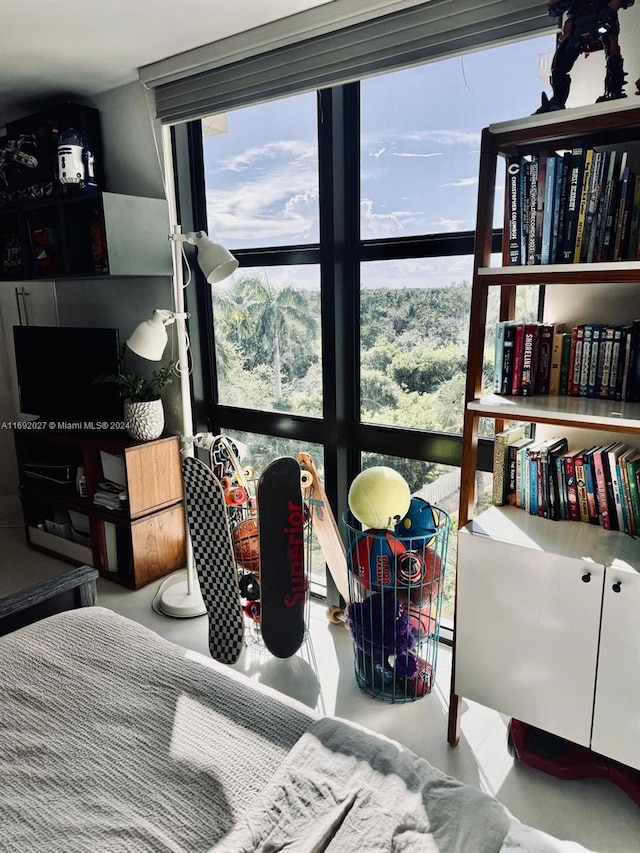 bedroom featuring expansive windows