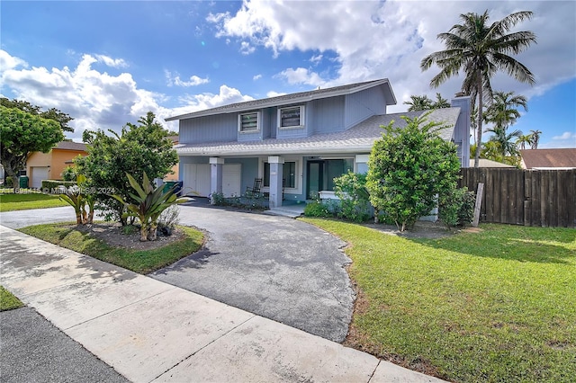 front of property with covered porch and a front lawn