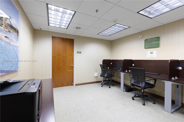 home office with a drop ceiling