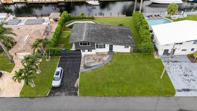 aerial view with a water view