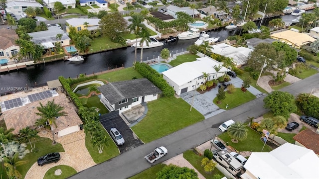 aerial view featuring a water view