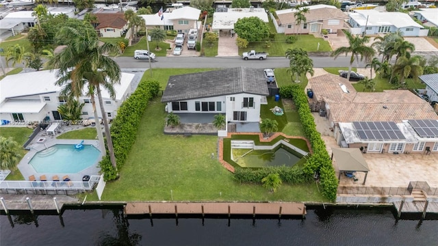 bird's eye view featuring a water view