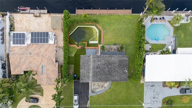 aerial view with a water view