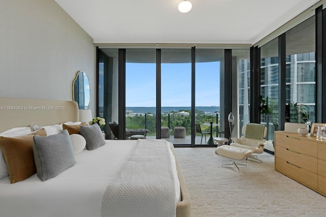 bedroom with access to outside, multiple windows, and expansive windows