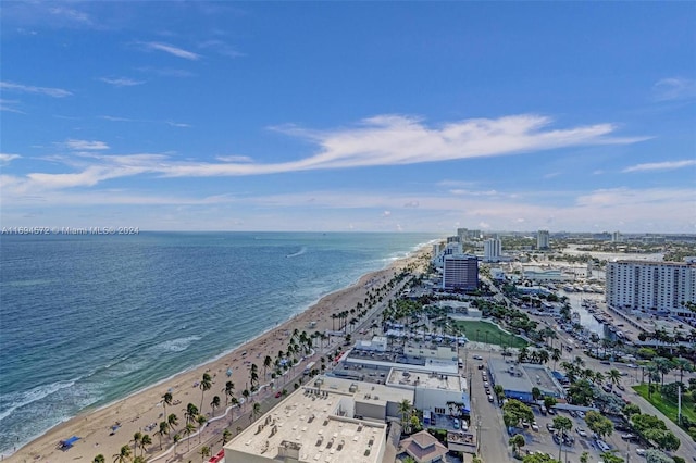 drone / aerial view with a view of the beach and a water view