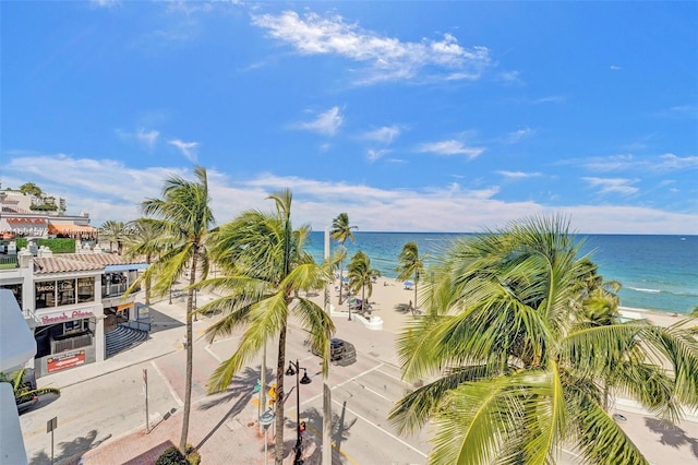 view of water feature with a beach view