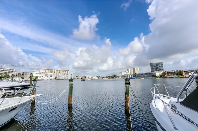 dock area featuring a water view